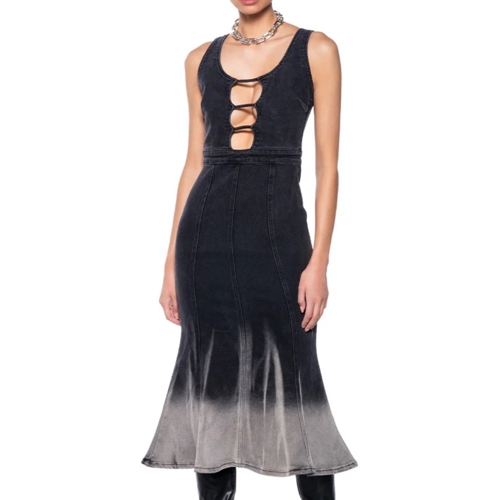 AKIRA Black and Gray Cut Out denim Sheath Dress